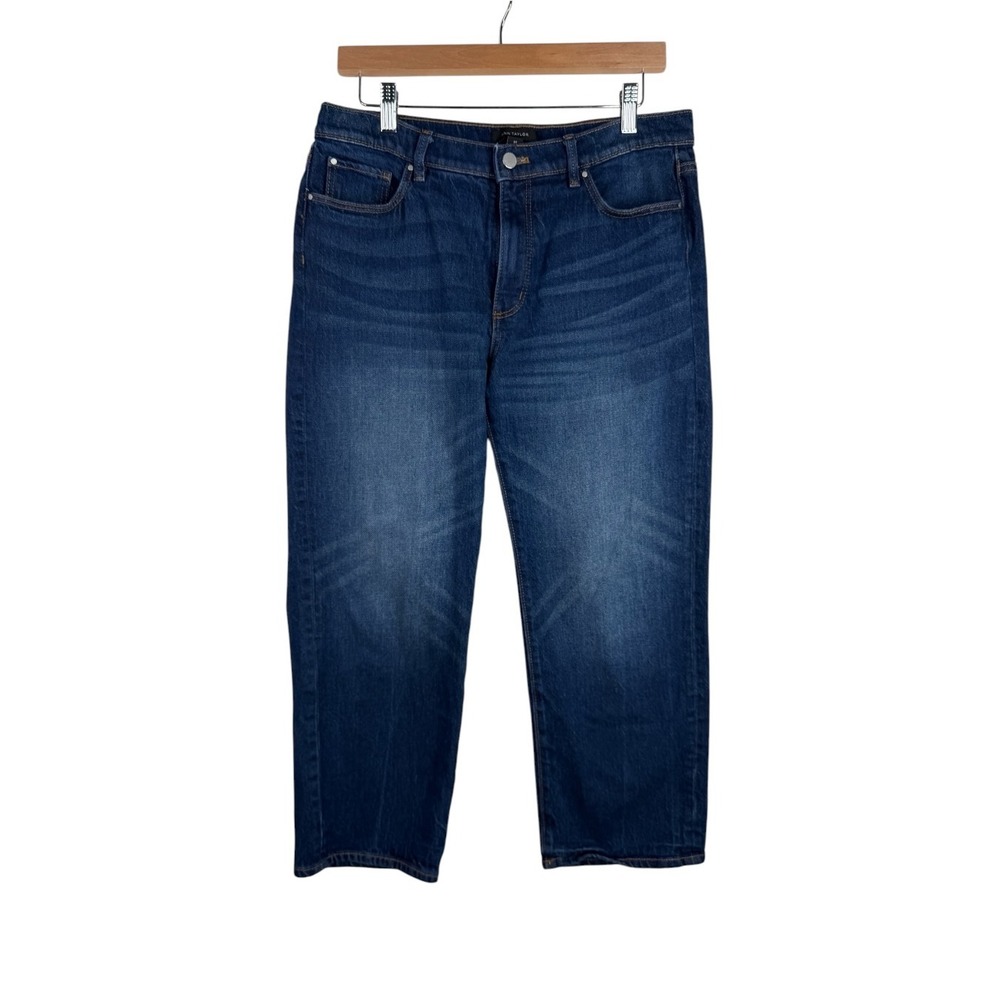 Ann Taylor Women's The Straight Leg Mid Rise Jeans size 8 Petite Dark Blue Denim